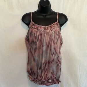 E-184 Fang Pink & Gray Pleated‎ Detail Sleeveless Tank Top Size L